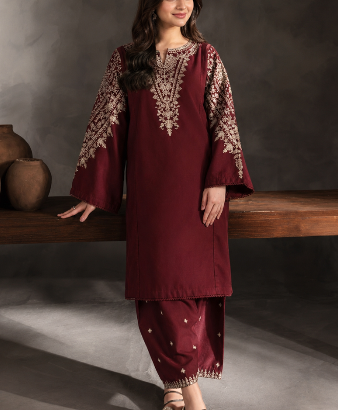 Ruby Maroon Embroidered Lawn 2 Piece Summer Unstitched Suit