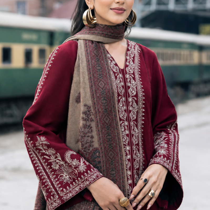 Crimson Heritage Embroidered Pure Lawn 3PC Suit