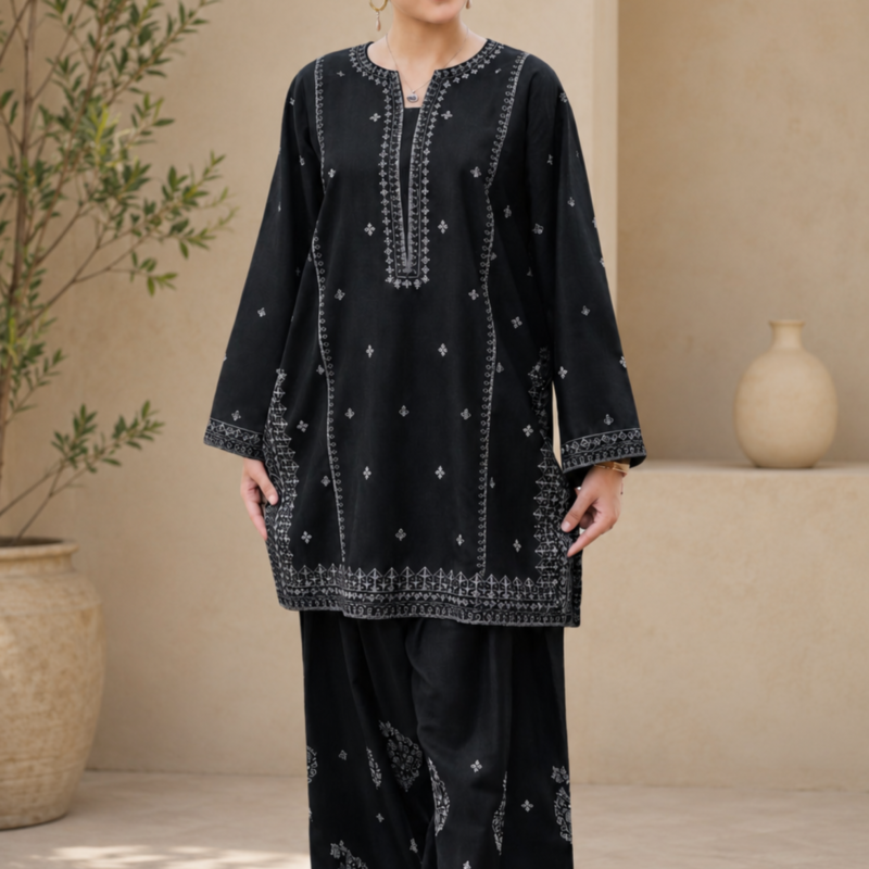 Black Embroidered Summer Lawn 2 Piece Unstitched Suit